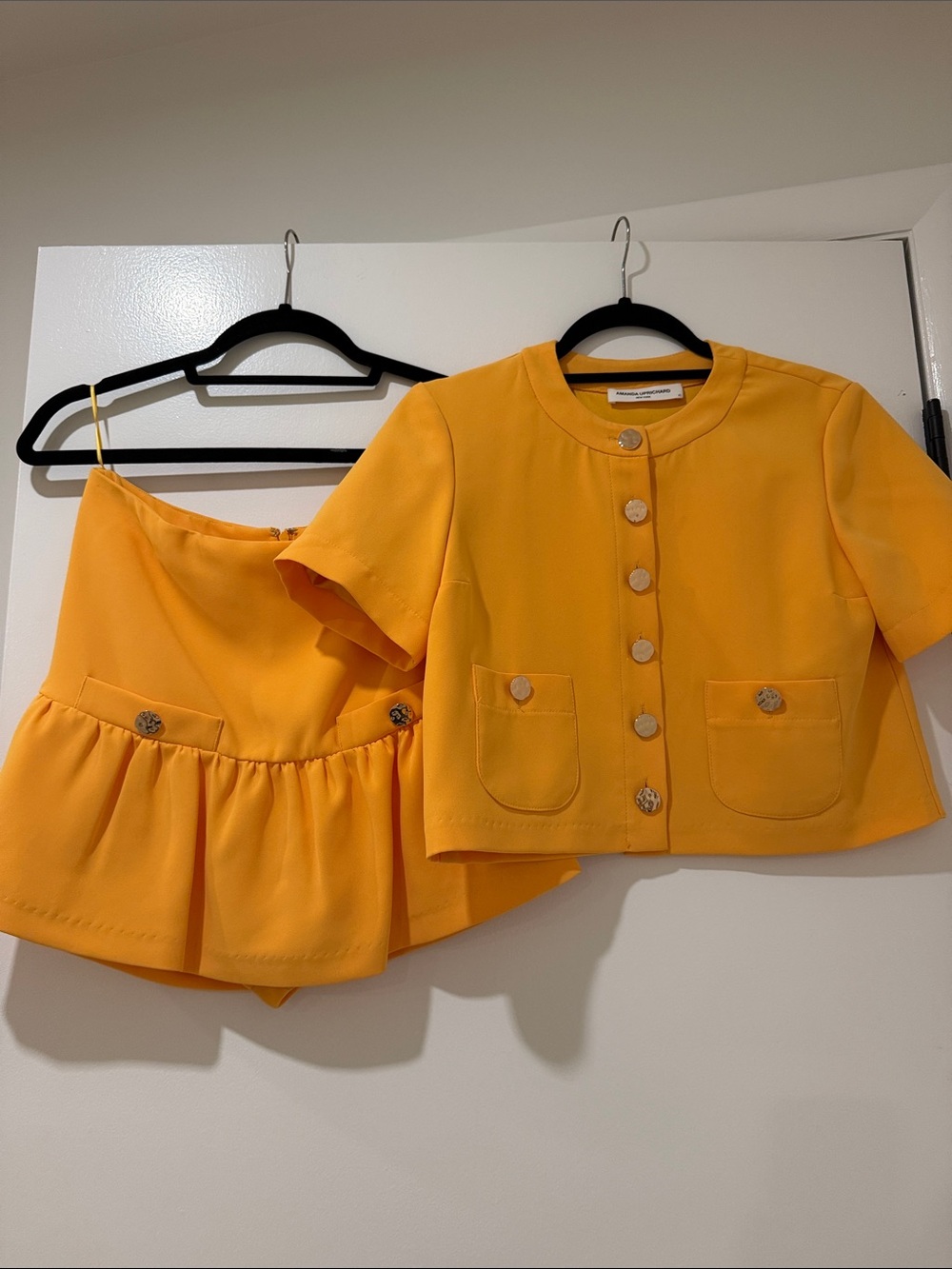 Amanda Uprichars Yellow Two-Piece Crop Jacket and Skort Set